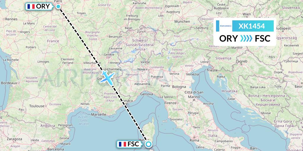 XK1454 Air Corsica Flight Map: Paris to Figari