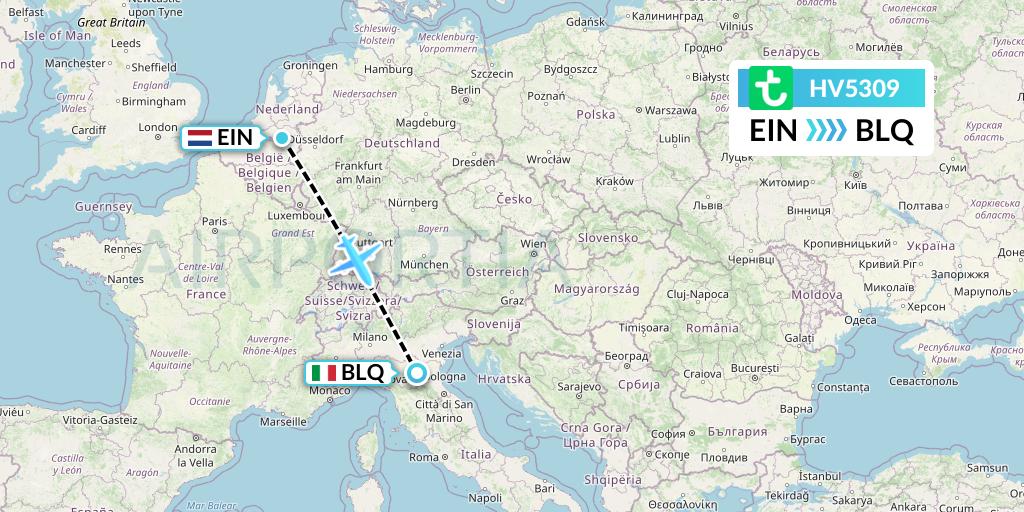 HV5309 Transavia Flight Map: Eindhoven to Bologna