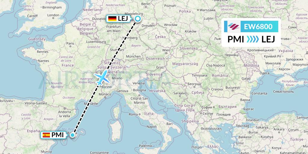EW6800 Eurowings Flight Map: Palma de Mallorca to Leipzig