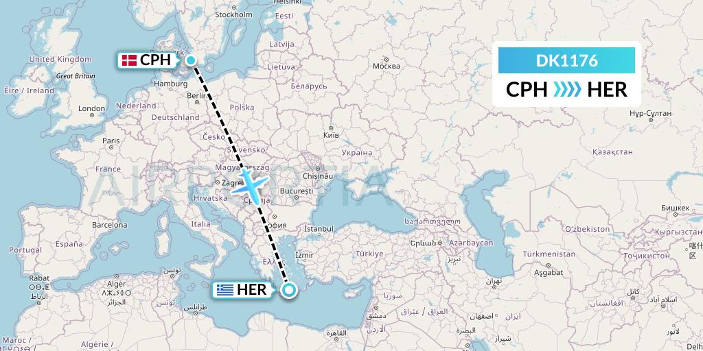 DK1176 Thomas Cook Airlines Scandinavia Flight Map: Copenhagen to Heraklion