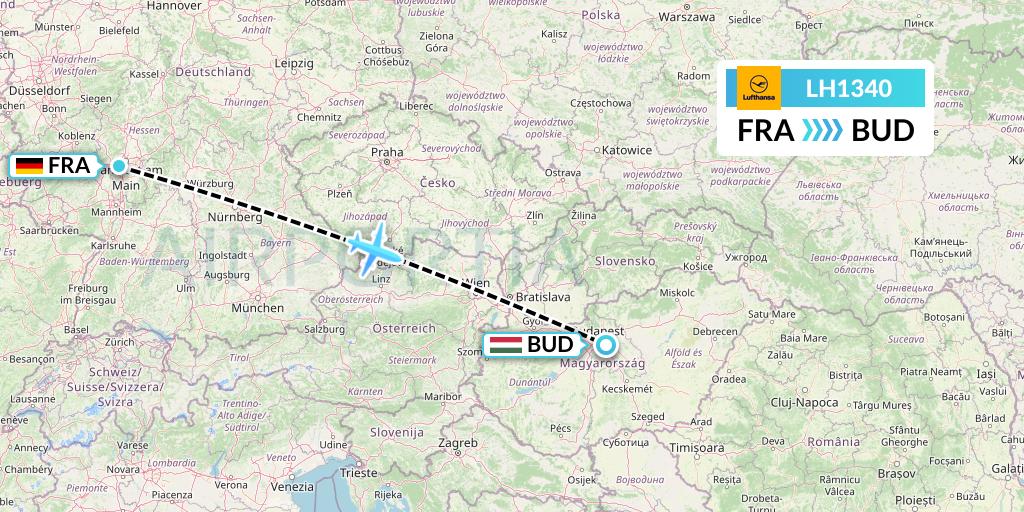 LH1340 Lufthansa Flight Map: Frankfurt to Budapest