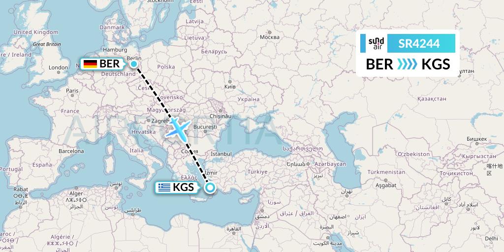 SR4244 SundAir Flight Map: Berlin to Kos
