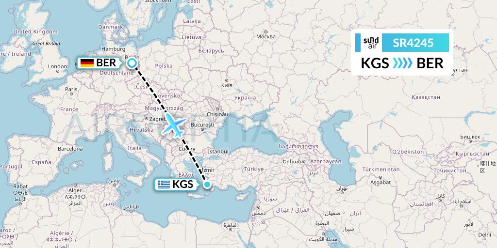 SR4245 SundAir Flight Map: Kos to Berlin