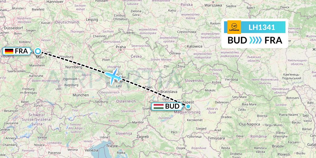 LH1341 Lufthansa Flight Map: Budapest to Frankfurt