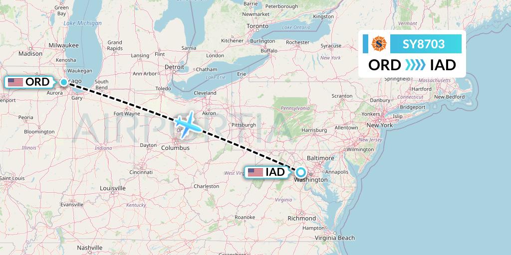 SY8703 Sun Country Airlines Flight Map: Chicago to Washington