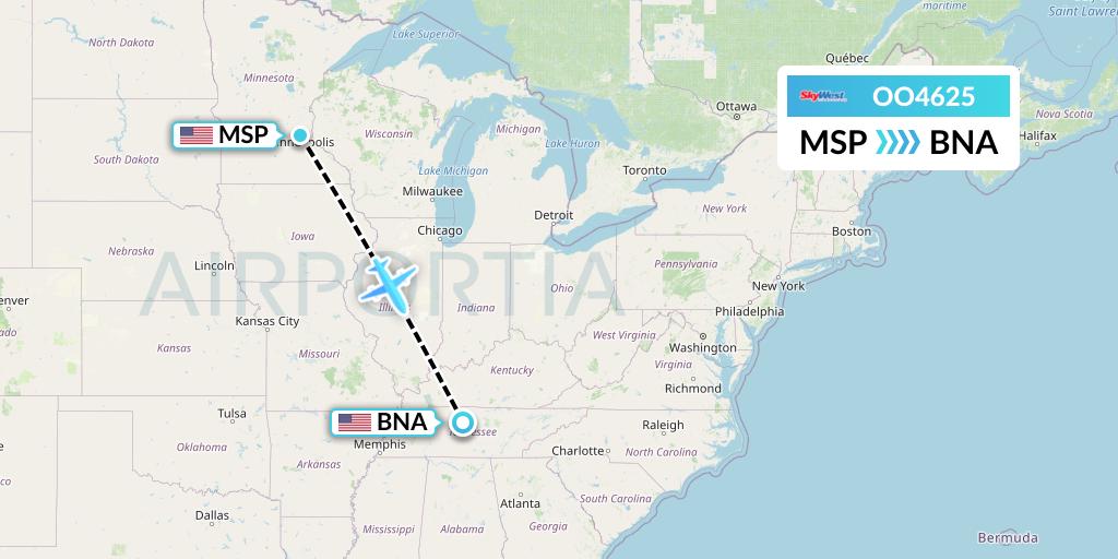 OO4625 SkyWest Airlines Flight Map: Minneapolis to Nashville