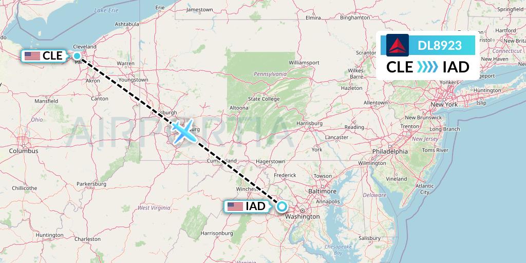DL8923 Delta Air Lines Flight Map: Cleveland to Washington
