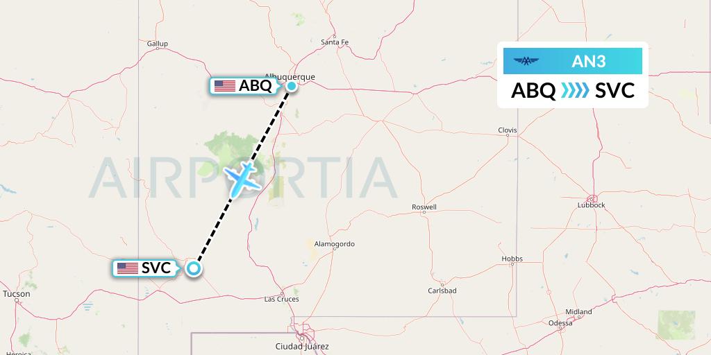 AN3 Advanced Air Flight Map: Albuquerque to Silver City