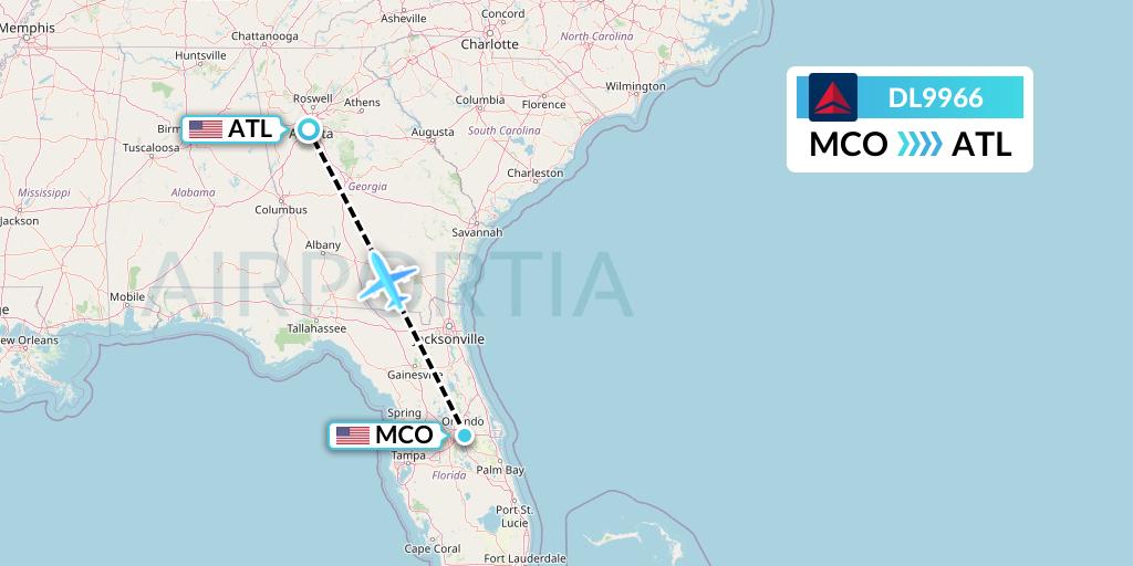 DL9966 Delta Air Lines Flight Map: Orlando to Atlanta