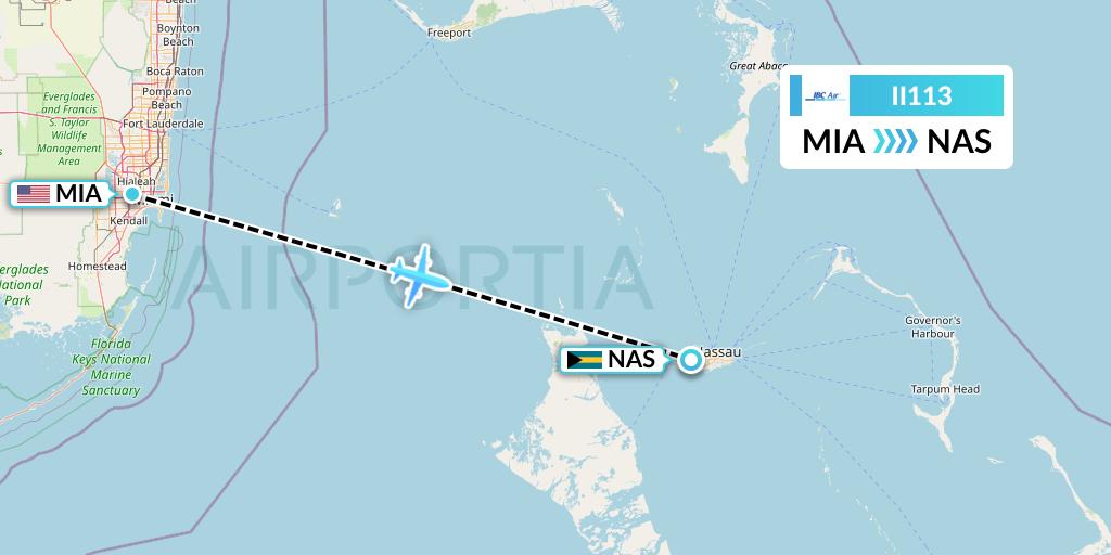 II113 IBC Airways Flight Map: Miami to Nassau