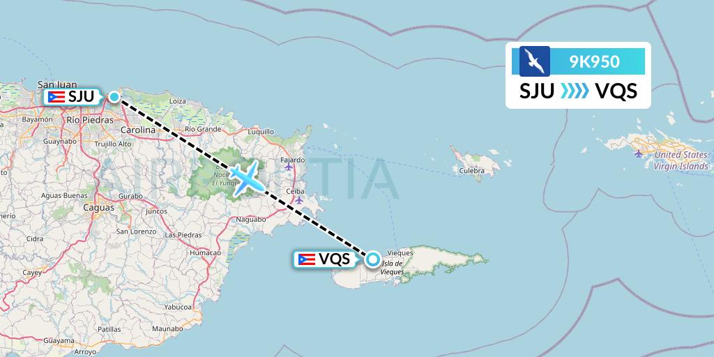 9K950 Cape Air Flight Map: San Juan to Vieques