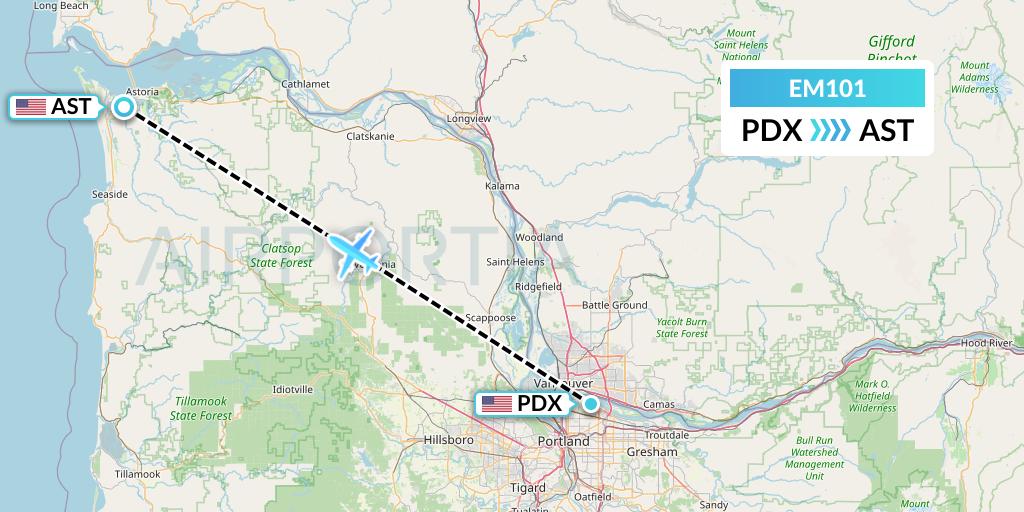 EM101 Empire Airlines Flight Map: Portland to Astoria