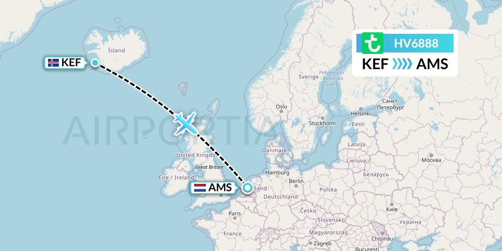 HV6888 Transavia Flight Map: Reykjavik to Amsterdam