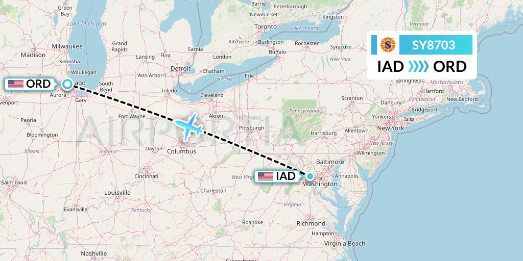 SY8703 Sun Country Airlines Flight Map: Washington to Chicago