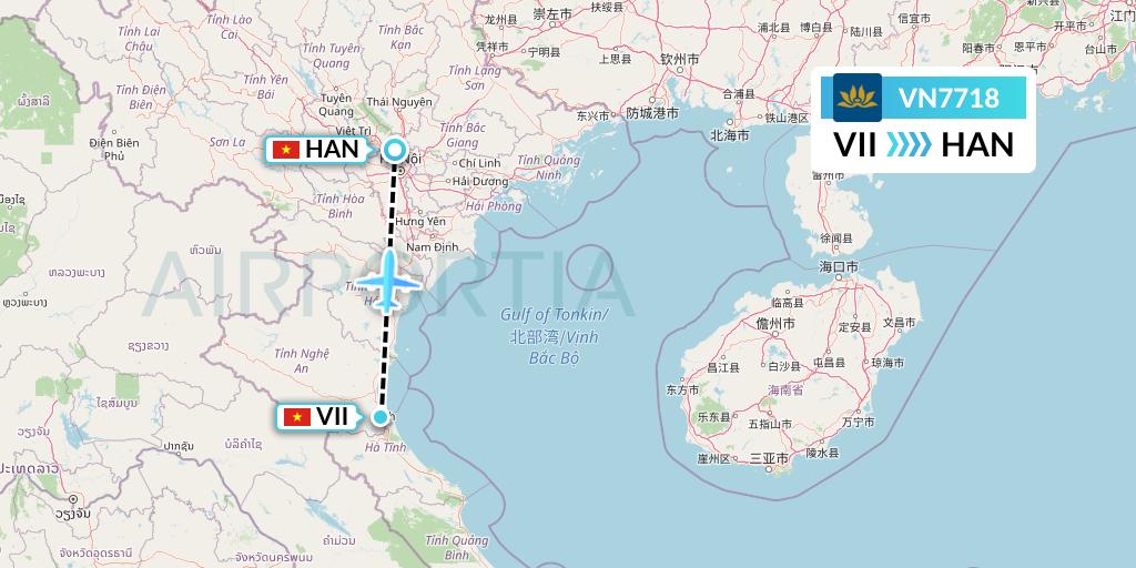 VN7718 Vietnam Airlines Flight Map: Vinh to Hanoi