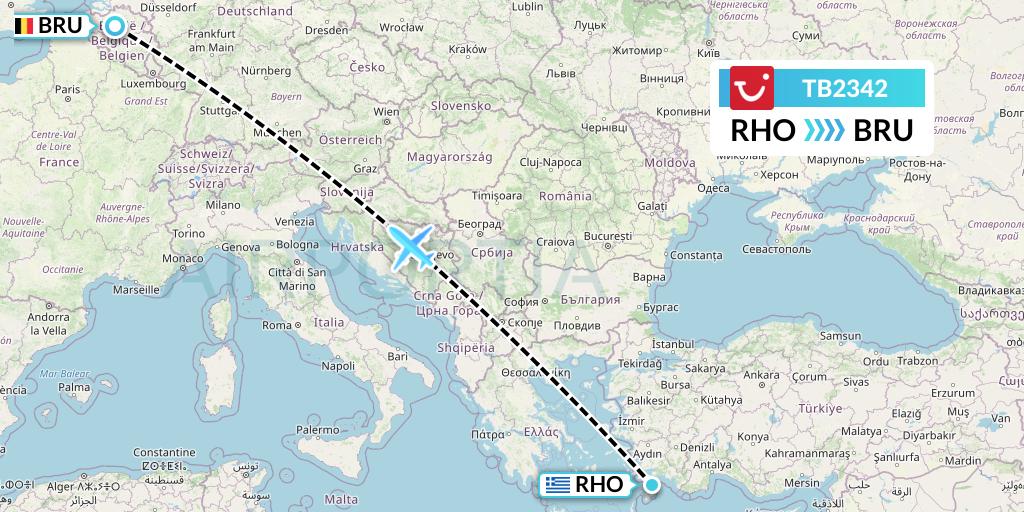 TB2342 TUI fly Belgium Flight Map: Rhodes to Brussels