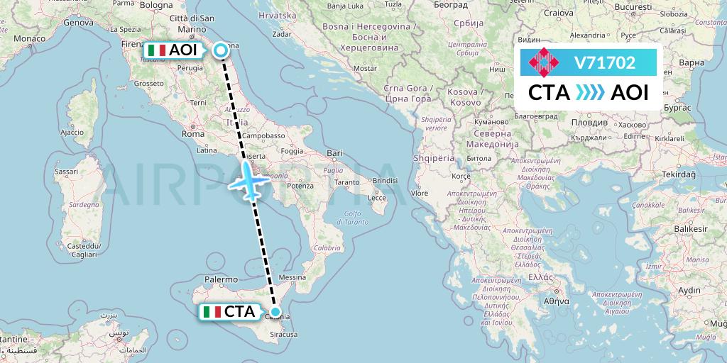 V71702 Volotea Flight Map: Catania to Ancona