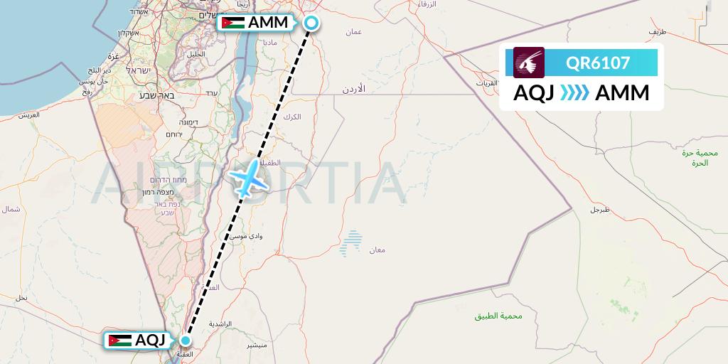 QR6107 Qatar Airways Flight Map: Aqaba to Amman