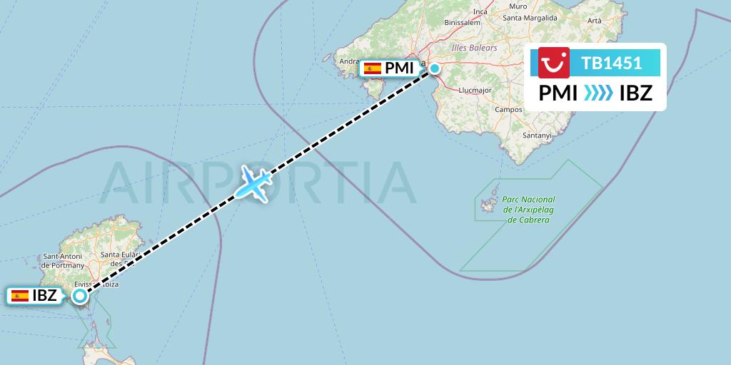 TB1451 TUI fly Belgium Flight Map: Palma de Mallorca to Ibiza