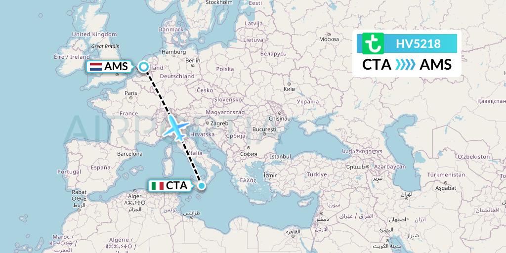 HV5218 Transavia Flight Map: Catania to Amsterdam