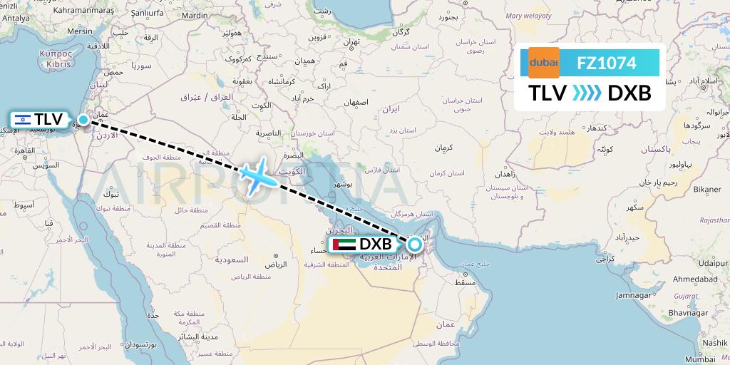 FZ1074 FlyDubai Flight Map: Tel Aviv to Dubai