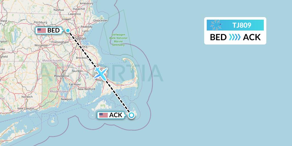 TJ809 Tradewind Aviation Flight Map: Bedford to Nantucket