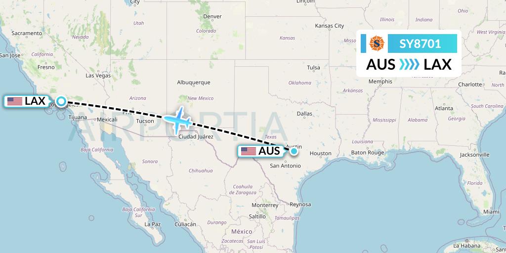 SY8701 Sun Country Airlines Flight Map: Austin to Los Angeles