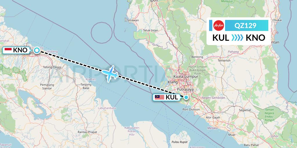 QZ129 Indonesia AirAsia Flight Map: Kuala Lumpur to Medan