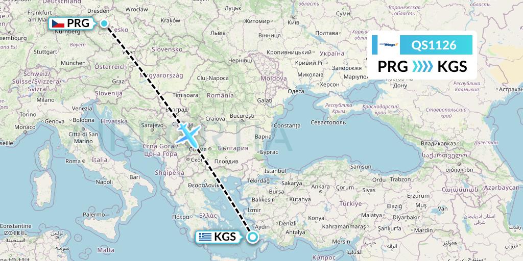 QS1126 Smartwings Flight Map: Prague to Kos