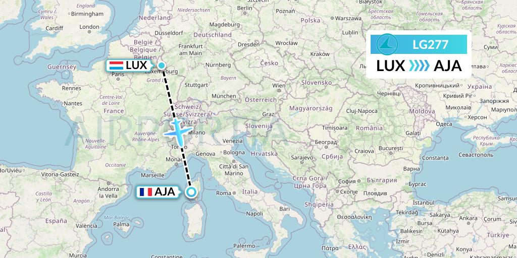 LG277 Luxair Flight Map: Luxembourg to Ajaccio