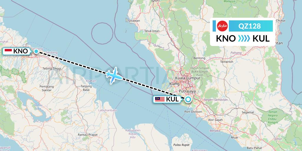 QZ128 Indonesia AirAsia Flight Map: Medan to Kuala Lumpur