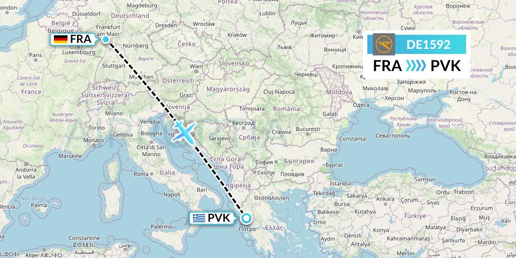 DE1592 Condor Flight Map: Frankfurt to Preveza