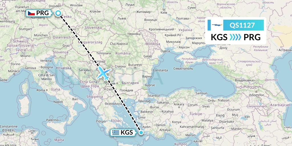 QS1127 Smartwings Flight Map: Kos to Prague