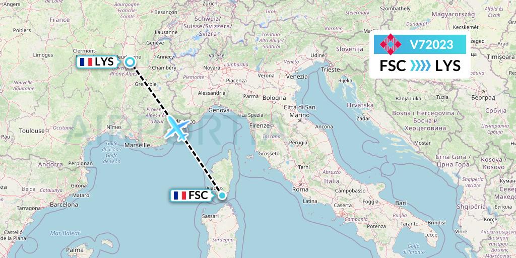 V72023 Volotea Flight Map: Figari to Lyon