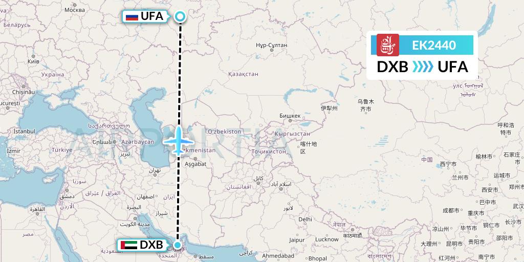 EK2440 Emirates Flight Map: Dubai to Ufa