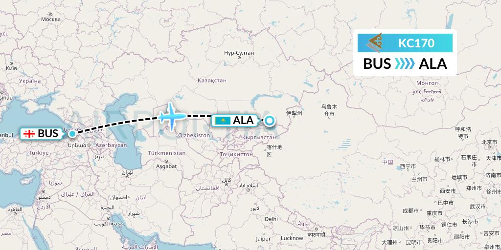 KC170 Air Astana Flight Map: Batumi to Almaty
