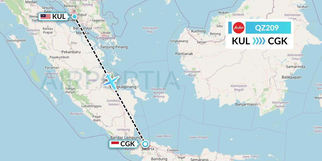 QZ209 Indonesia AirAsia Flight Map: Kuala Lumpur to Jakarta