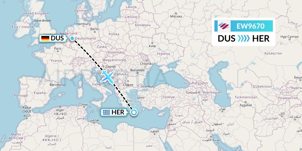 EW9670 Eurowings Flight Map: Dusseldorf to Heraklion