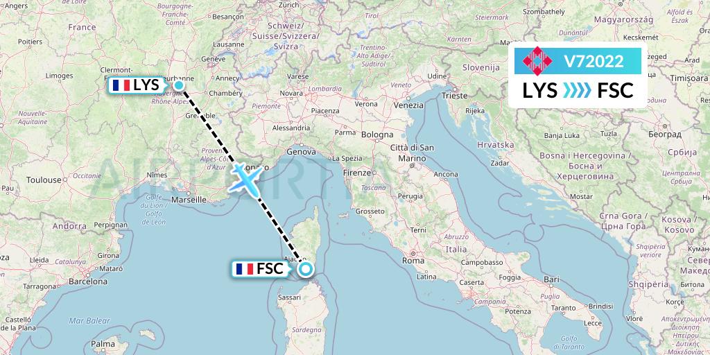 V72022 Volotea Flight Map: Lyon to Figari