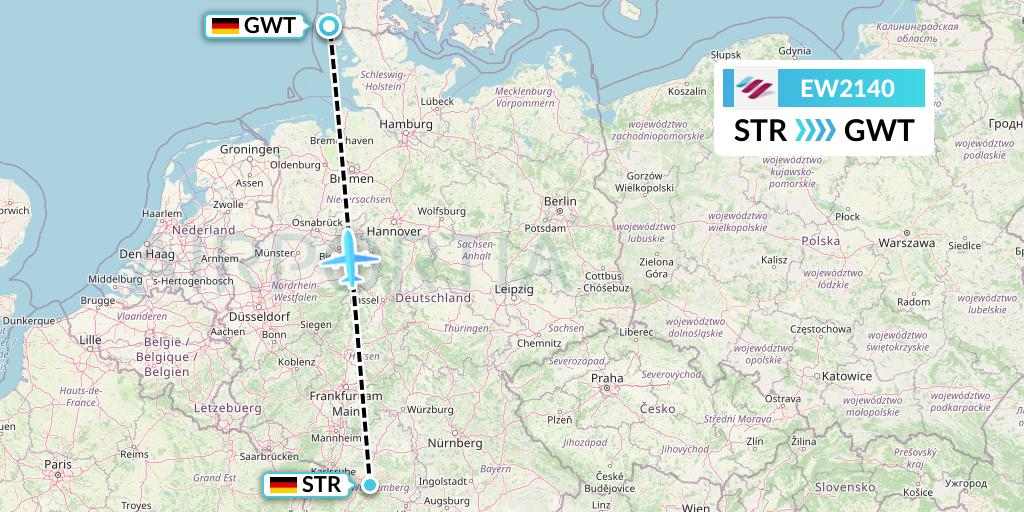 EW2140 Eurowings Flight Map: Stuttgart to Sylt