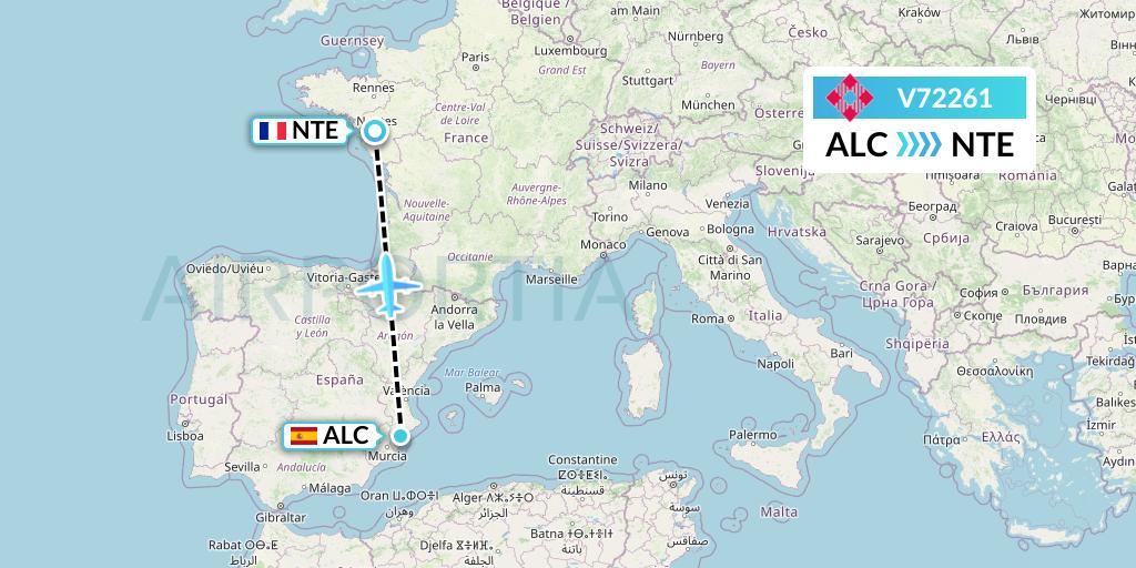 V72261 Volotea Flight Map: Alicante to Nantes