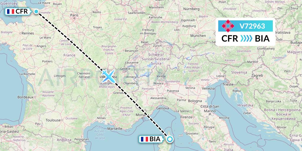 V72963 Volotea Flight Map: Caen to Bastia