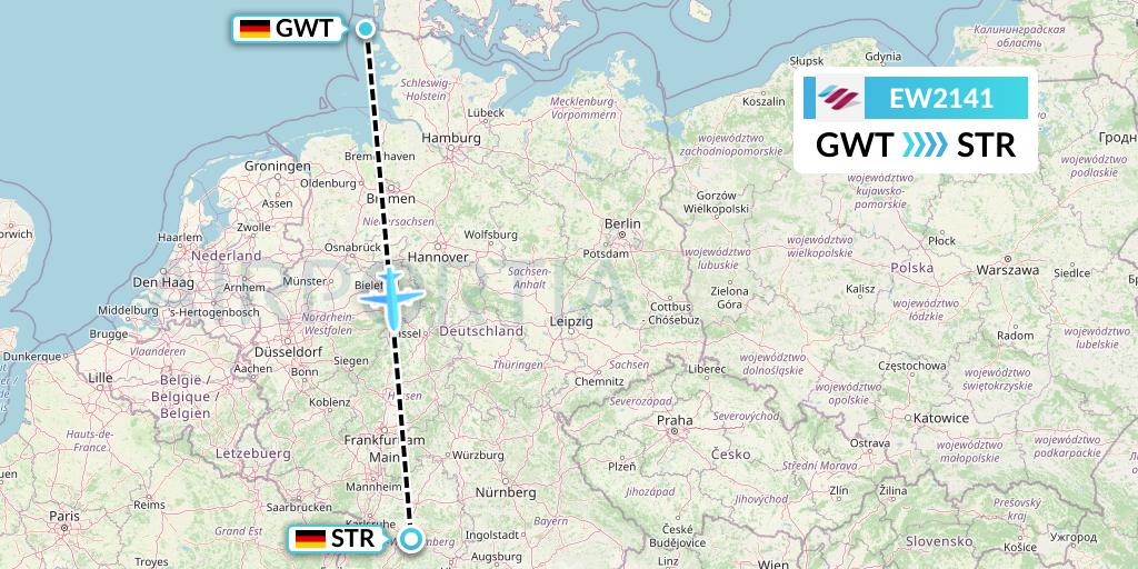 EW2141 Eurowings Flight Map: Sylt to Stuttgart