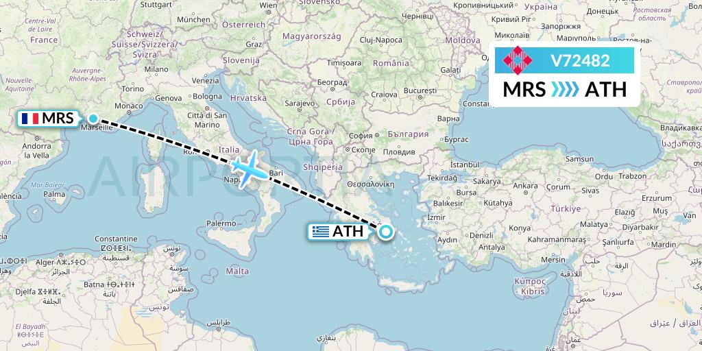V72482 Volotea Flight Map: Marseille to Athens