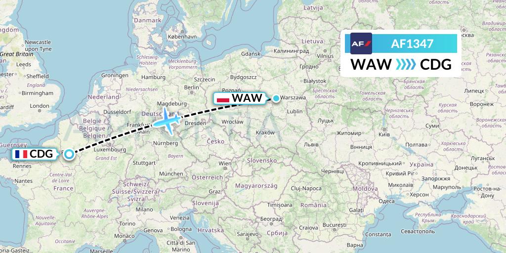 AF1347 Air France Flight Map: Warsaw to Paris