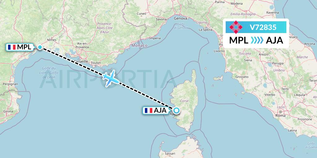 V72835 Volotea Flight Map: Montpellier to Ajaccio