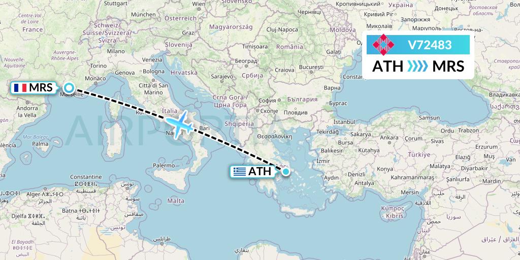 V72483 Volotea Flight Map: Athens to Marseille