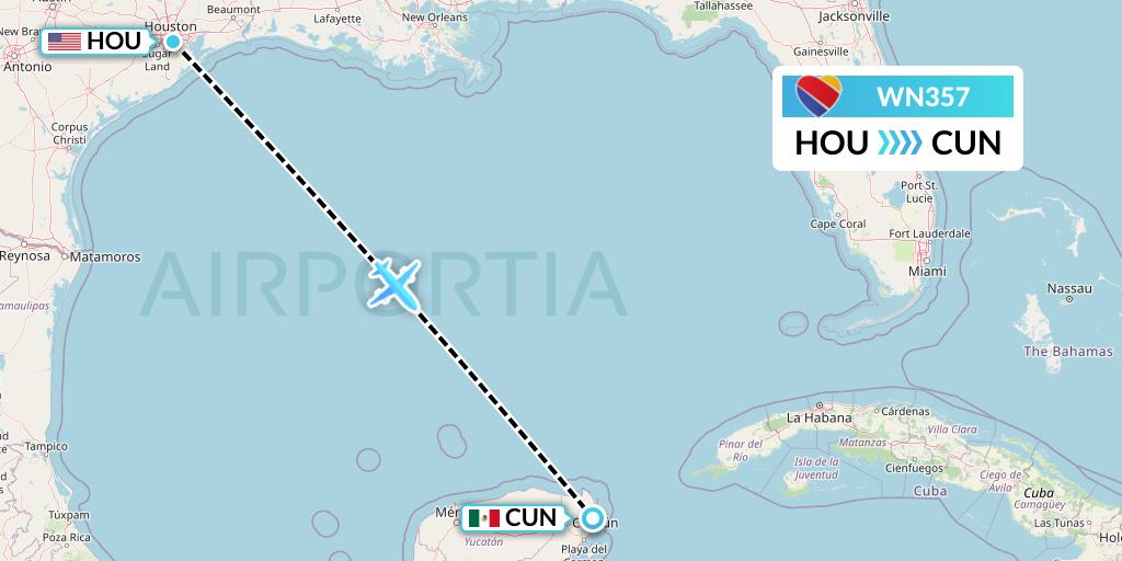 WN357 Southwest Airlines Flight Map: Houston to Cancun