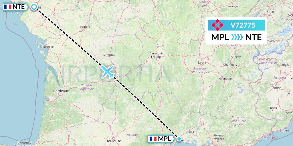 V72775 Volotea Flight Map: Montpellier to Nantes