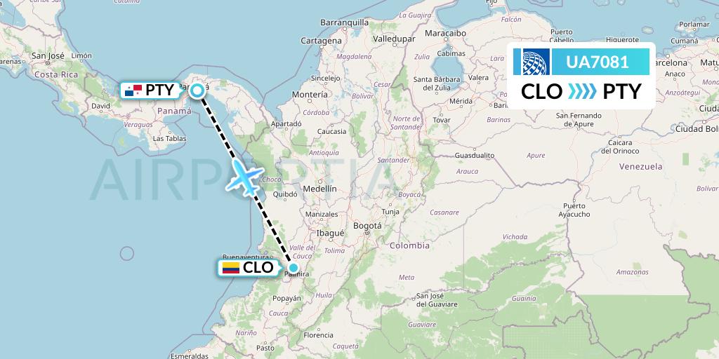 UA7081 United Airlines Flight Map: Cali to Panama City